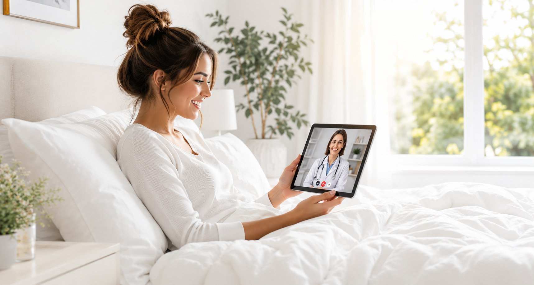 Patient on a telehealth sleep consultation from the comfort of home