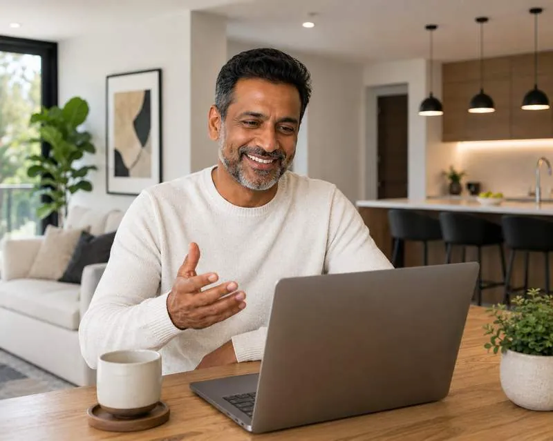 Man on telehealth call with sleep specialist